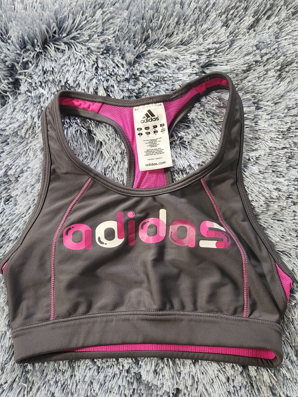 Adidas Gray and Pink Racerback Logo Sports Bra